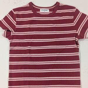 Parke Amour Striped T-Shirt XS Red Pink New With Tags Cotton Short Sleeve Tee